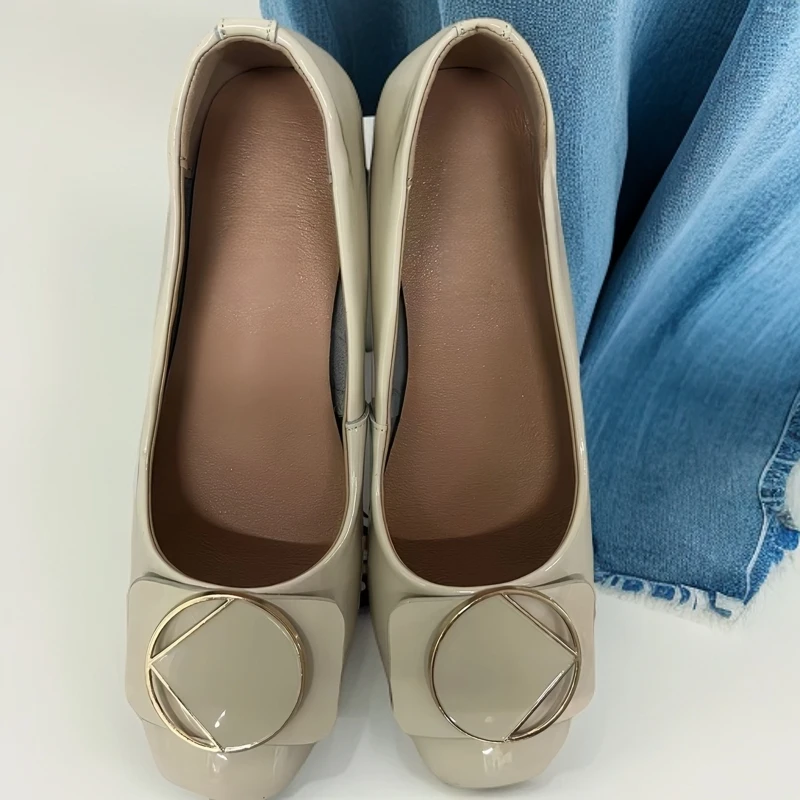 401——500女鞋舒适时尚休闲百搭软底尖头方头浅口女士真皮圆头低跟