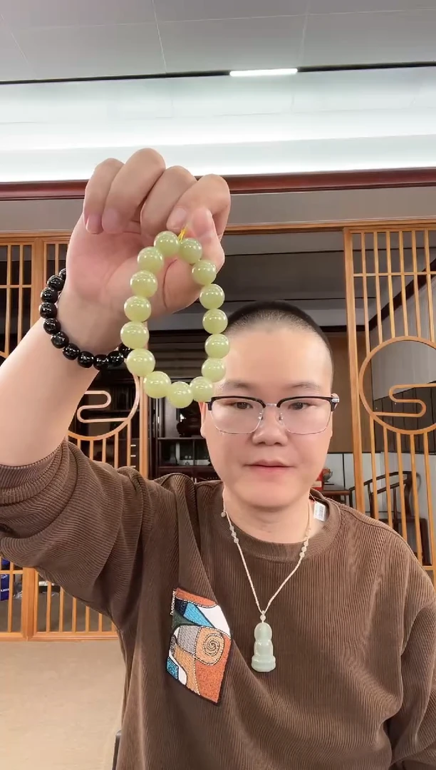 【闪购商品】和田玉手串未镶嵌卡14若羌黄口 圆珠 多样性发一