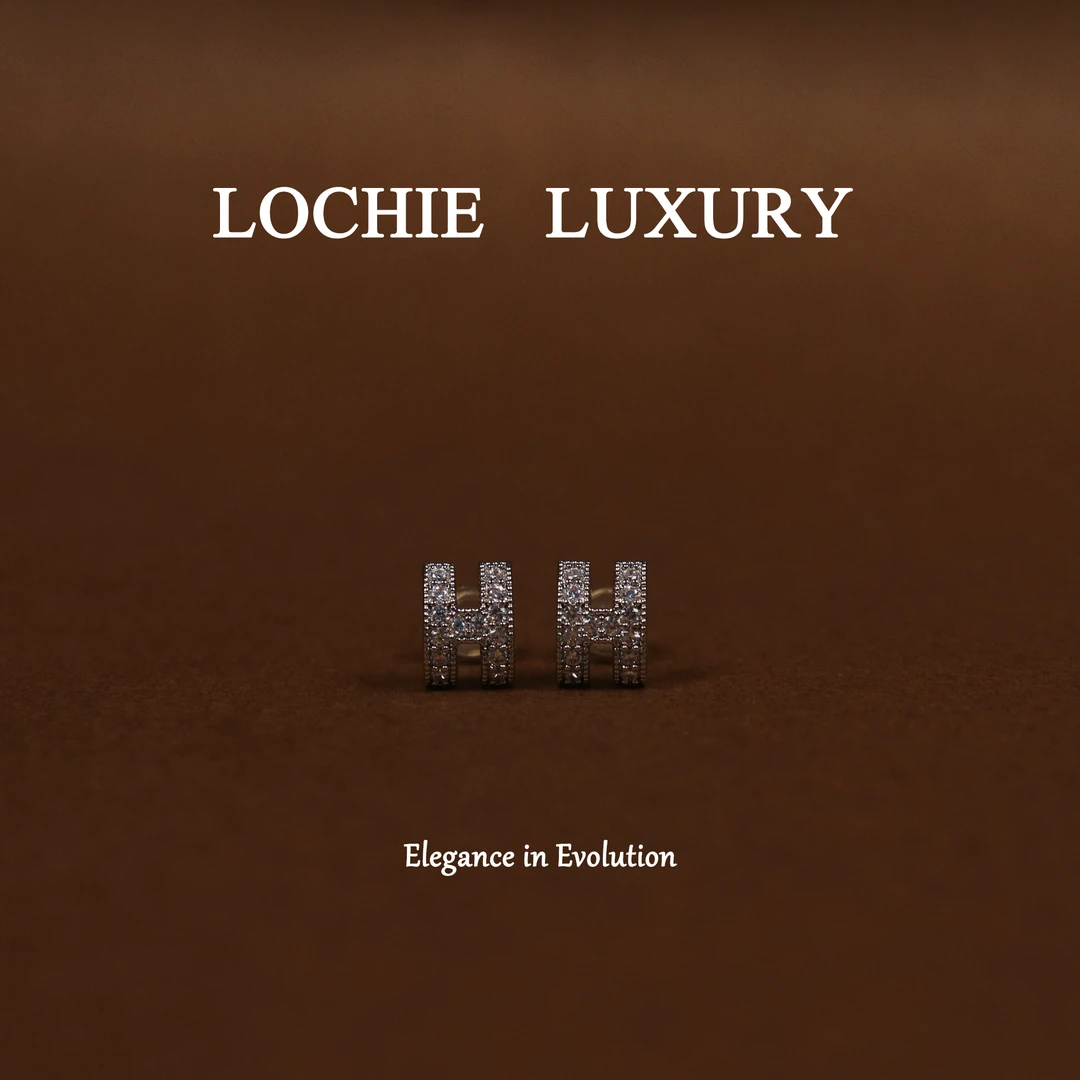 黄铜锆石耳饰 【巴黎夜色】L581法式经典轻奢精致简约银色H字母耳