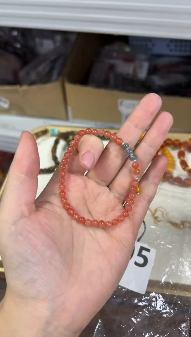 银S925镶嵌手链南红玛瑙冰飘南红玛瑙翡翠小米珠手链[4105]