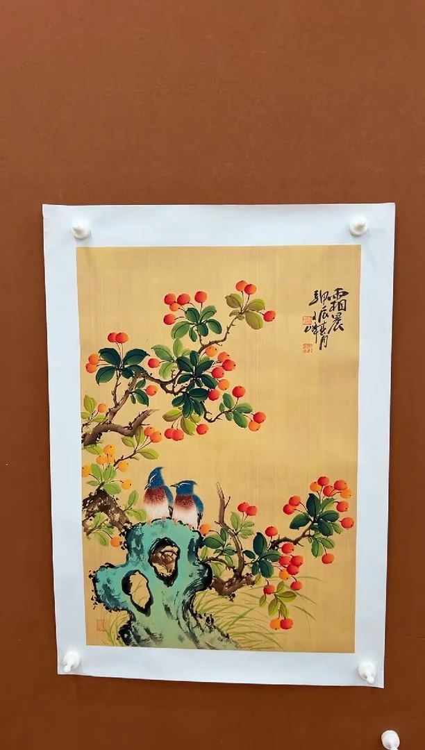 国画李文峰四尺三开工笔花鸟