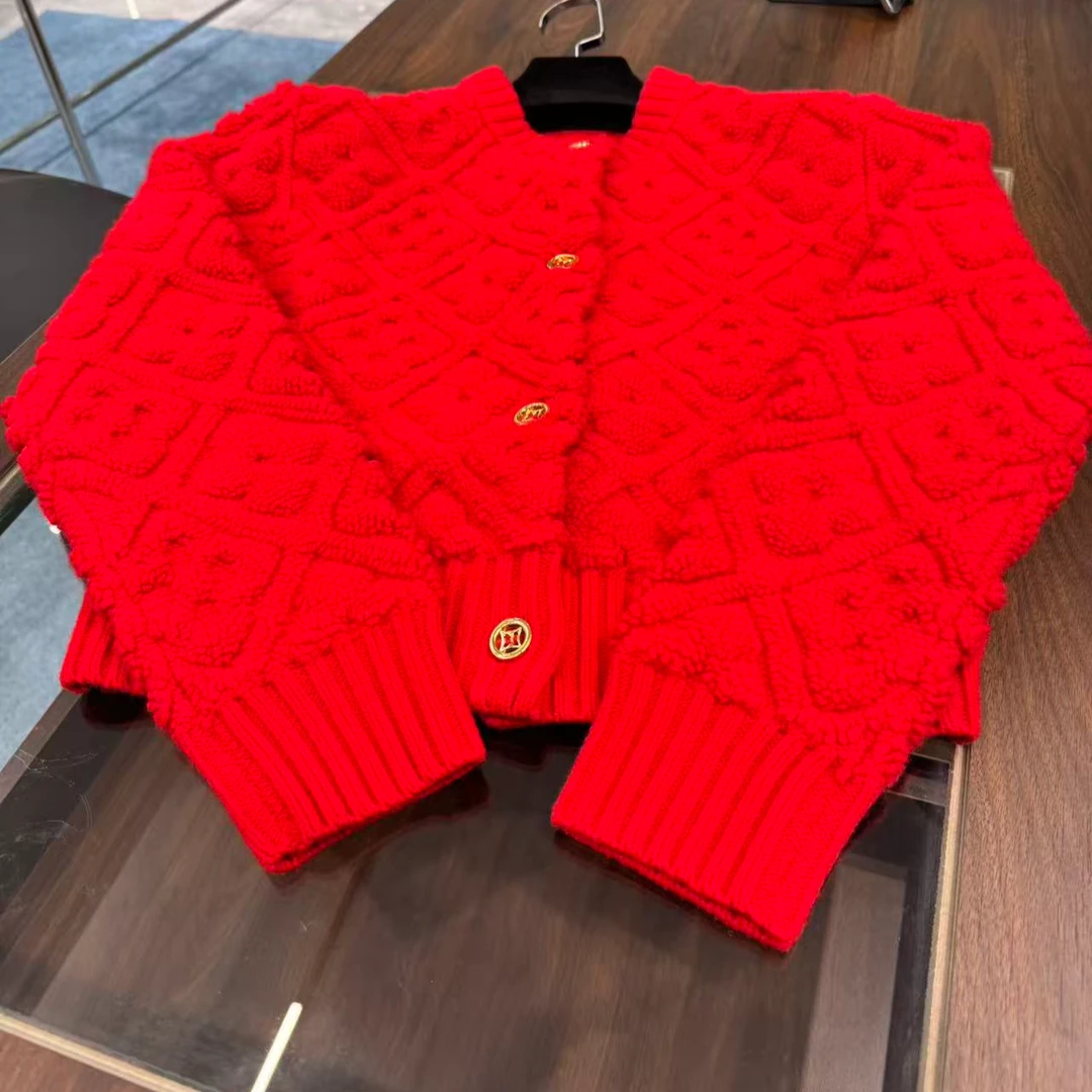 25秋冬立体浮雕新年战袍羊毛针织外套