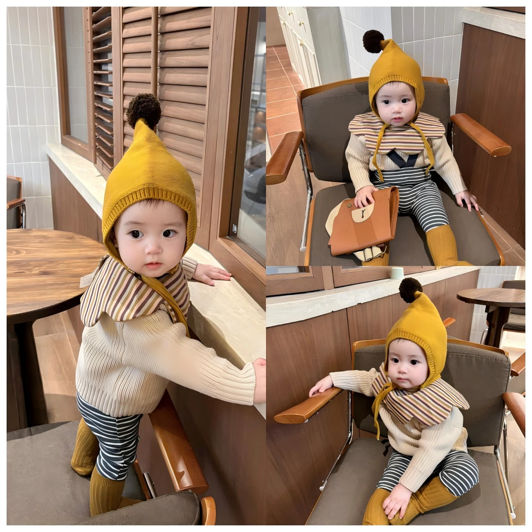 婴儿帽子秋季洋气针织帽宝宝秋装韩系可爱毛线帽秋冬保暖套头帽
