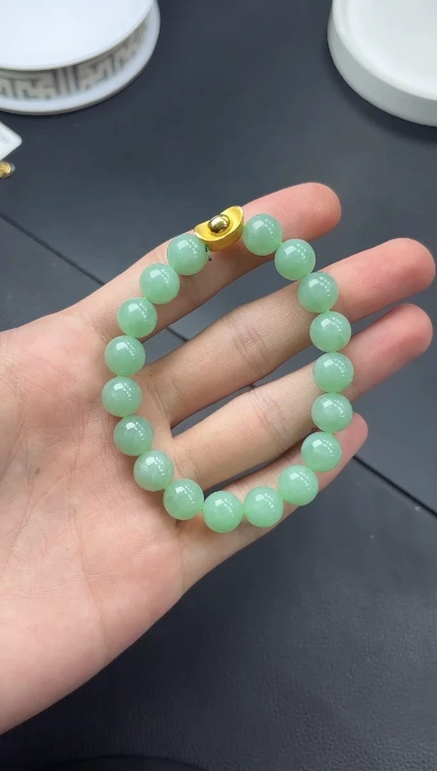 足金镶嵌手串翡翠10mm翡翠手串单圈