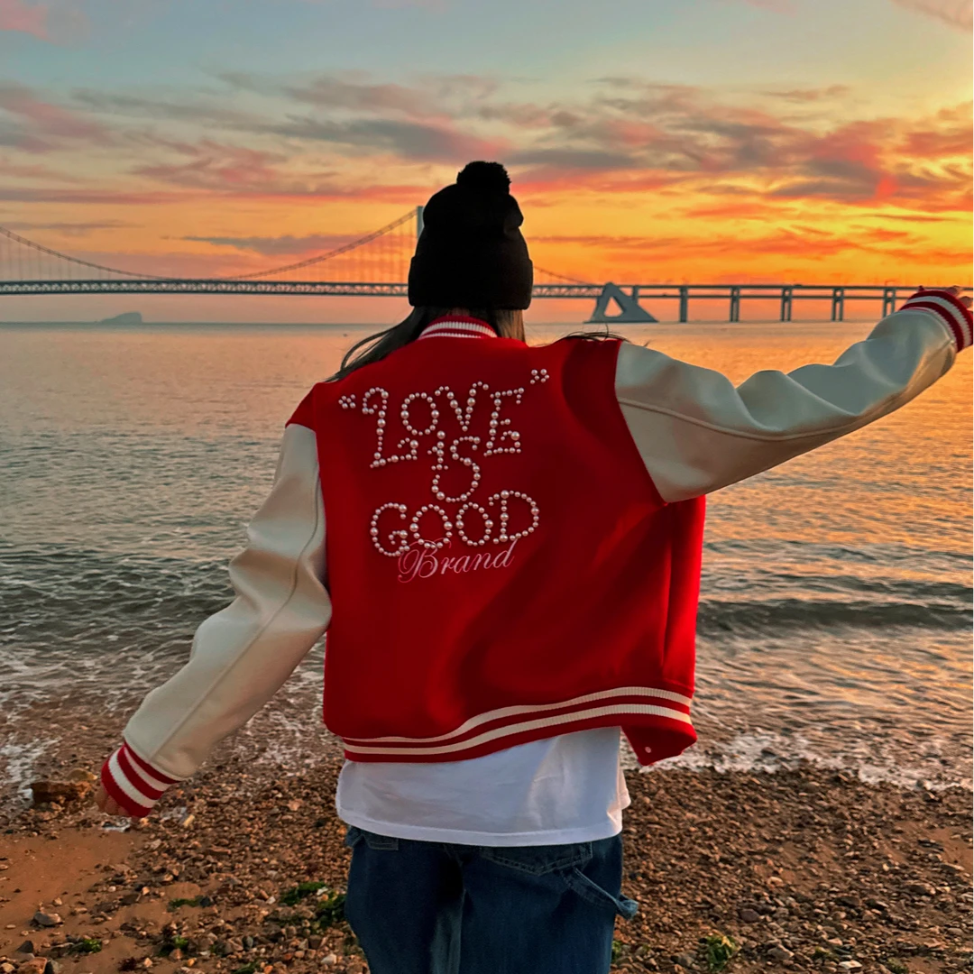 小鬼同款GOODBRAND经典珍珠标语拼色棒球服夹克外套男女情侣宽松