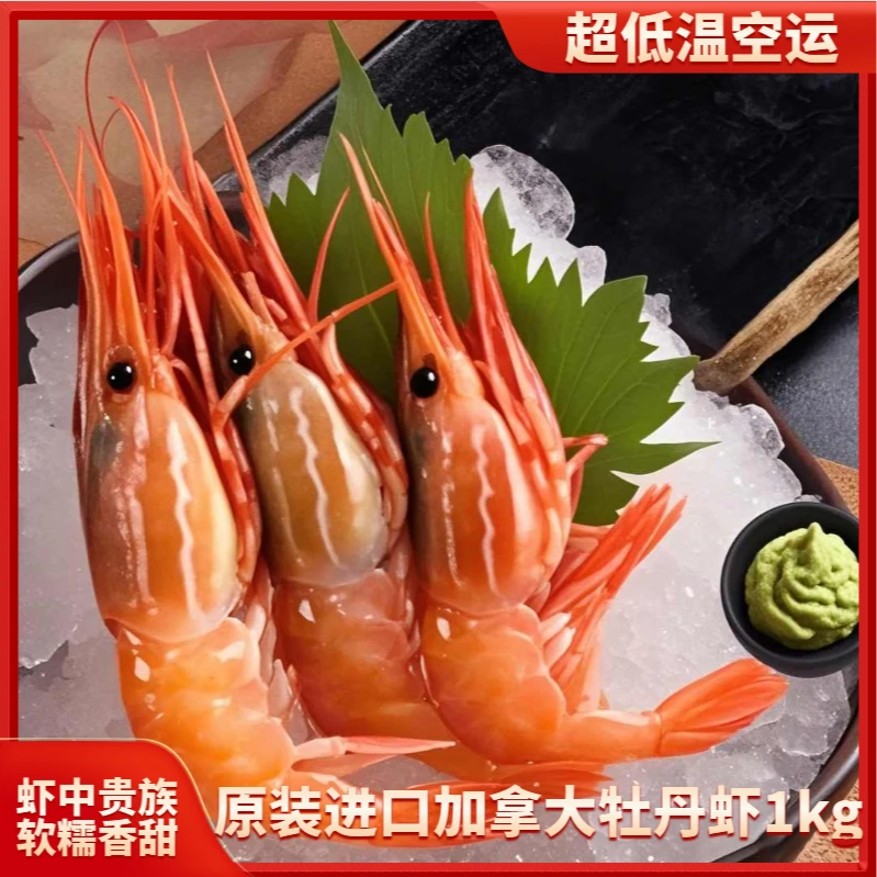 加拿大牡丹虾冻品甄选鲜活牡丹虾刺身冷冻新鲜甜虾北极虾大红魔虾