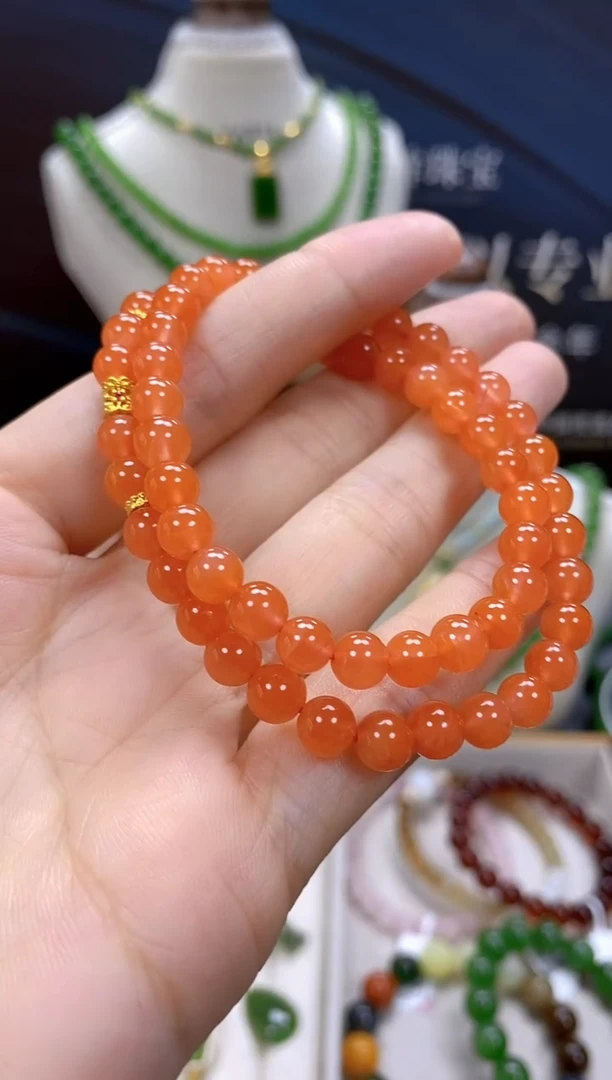 手链银S925镶嵌南红玛瑙双圈手链cg