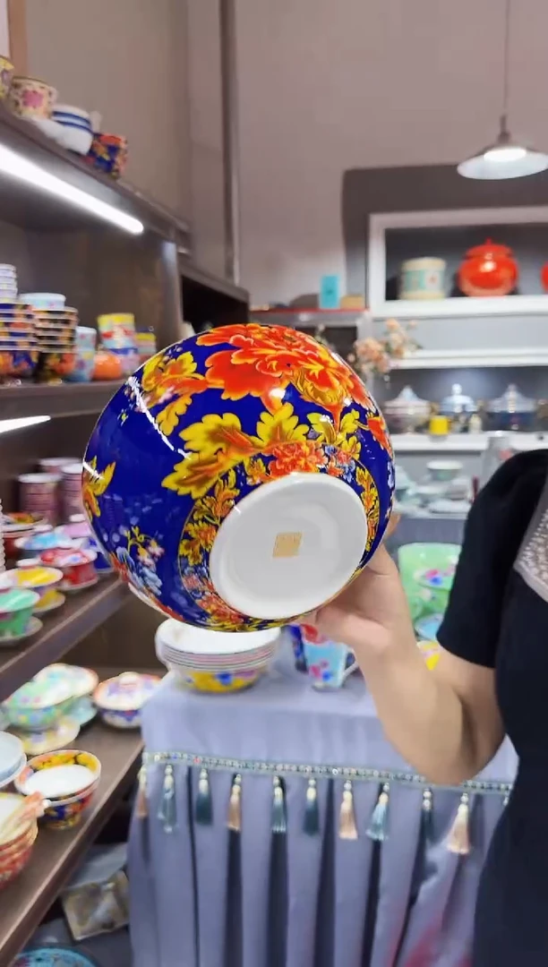 珐琅   蓝金8英寸戴安娜大汤碗景德镇陶瓷