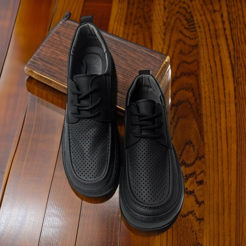 头层牛皮增高透气系带除臭休闲皮鞋时尚夏季英伦单鞋镂空网面032