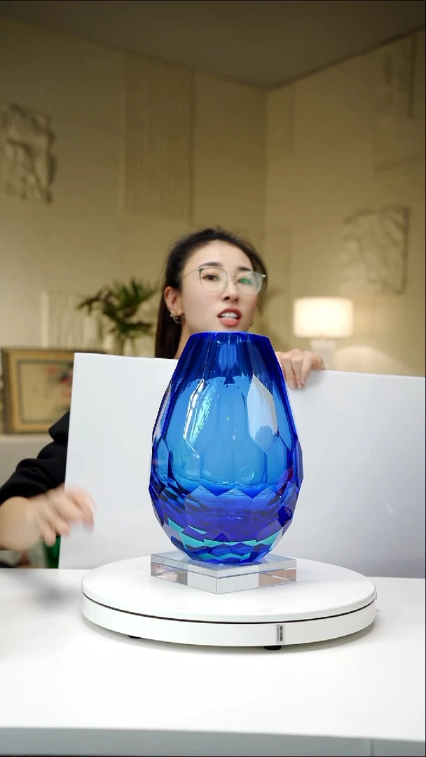 手工艺品琉璃宝石蓝切面花瓶