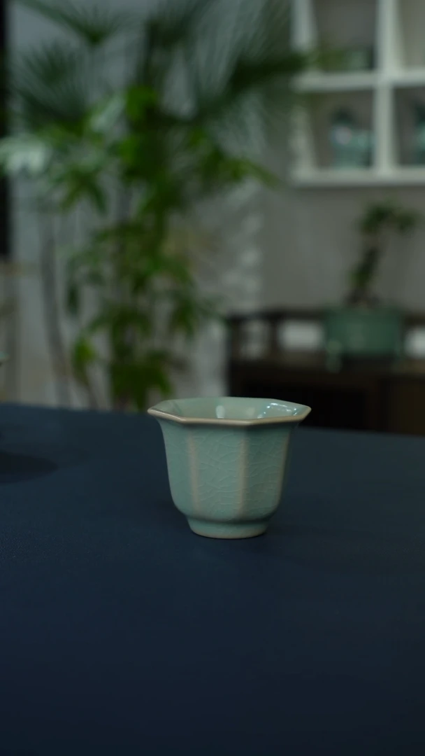 天青釉   八方杯 精品