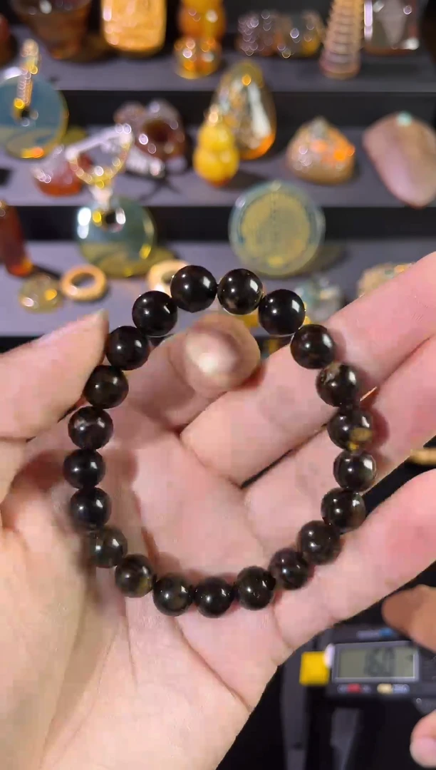 琥珀颈饰未镶嵌精品黑根手串9+mm9.3g
