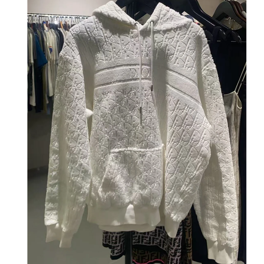 99新 DIOR/迪奥 白色满印老花毛巾卫衣/尺码L/000