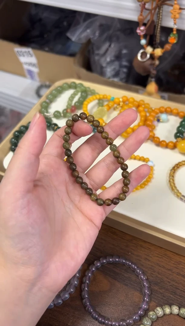 未镶嵌维腊木（绿檀）手串绿檀木和田玉单圈手串6MM