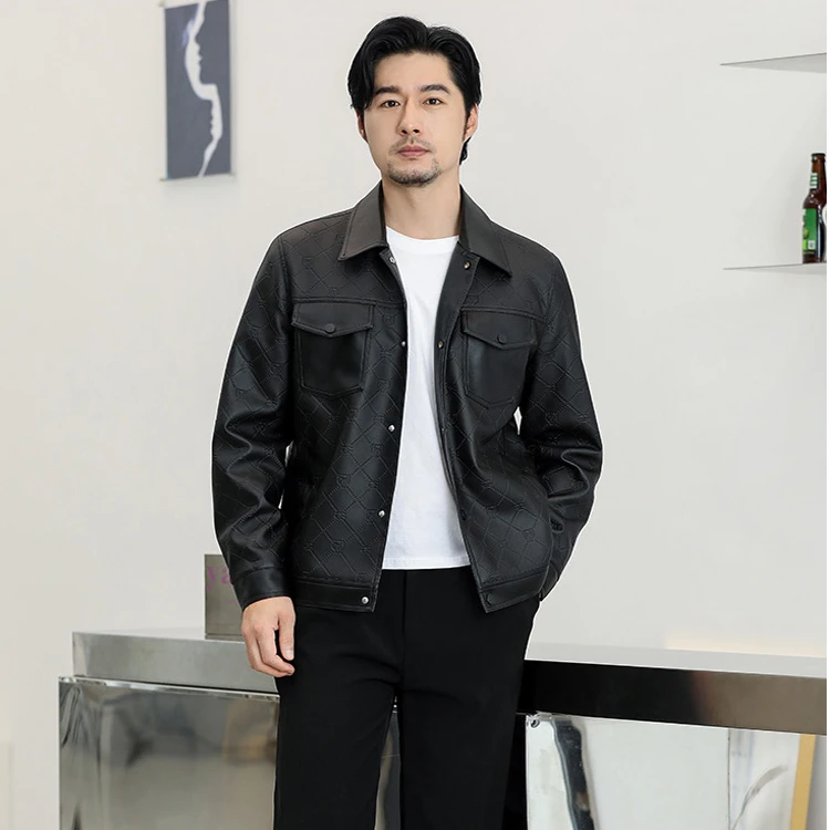 梵诗顿·保罗 时尚虎头黑金石墨烯锁温加绒皮夹克-A015