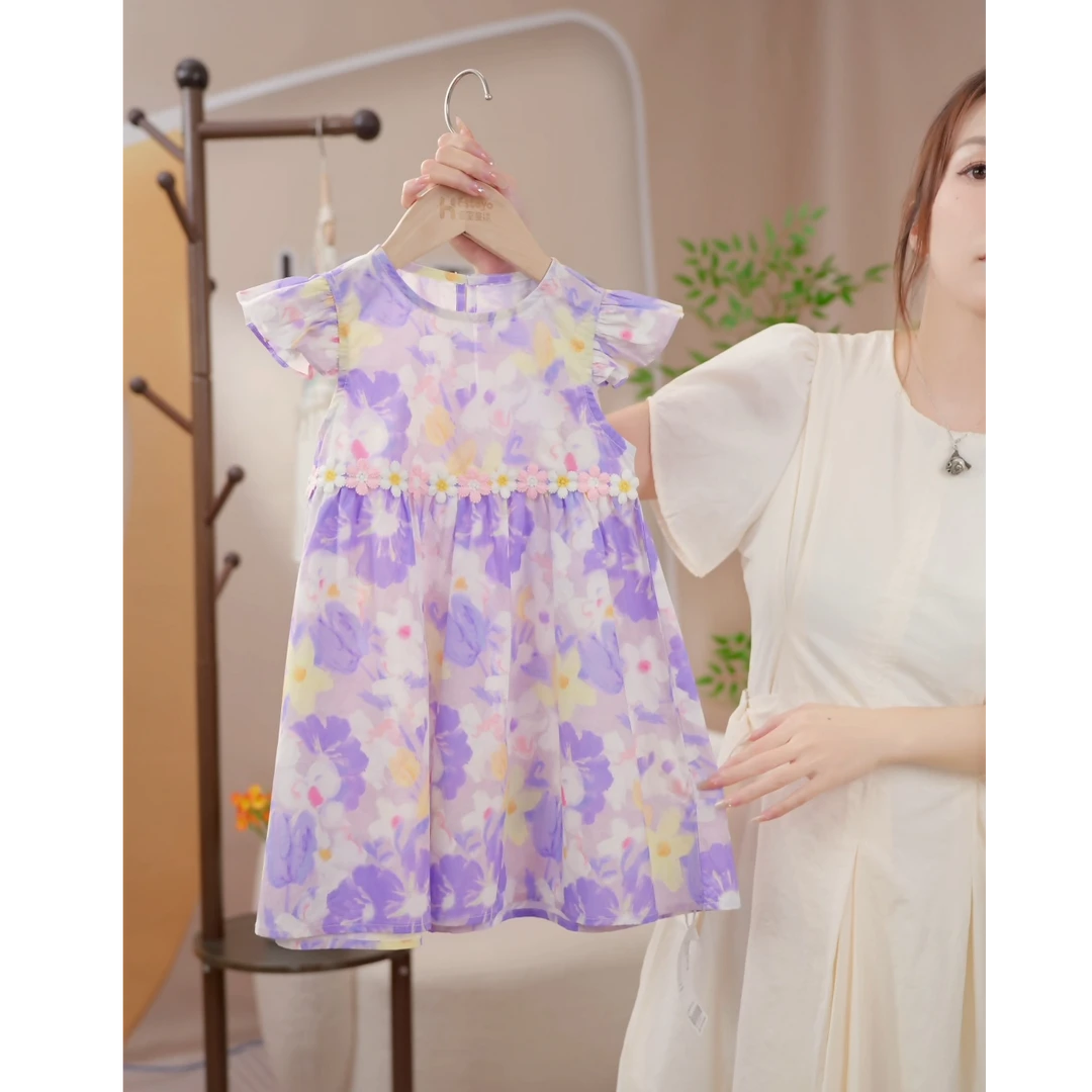 夏季女童田园风碎花短袖公主裙夏款连衣裙童装森系夏装