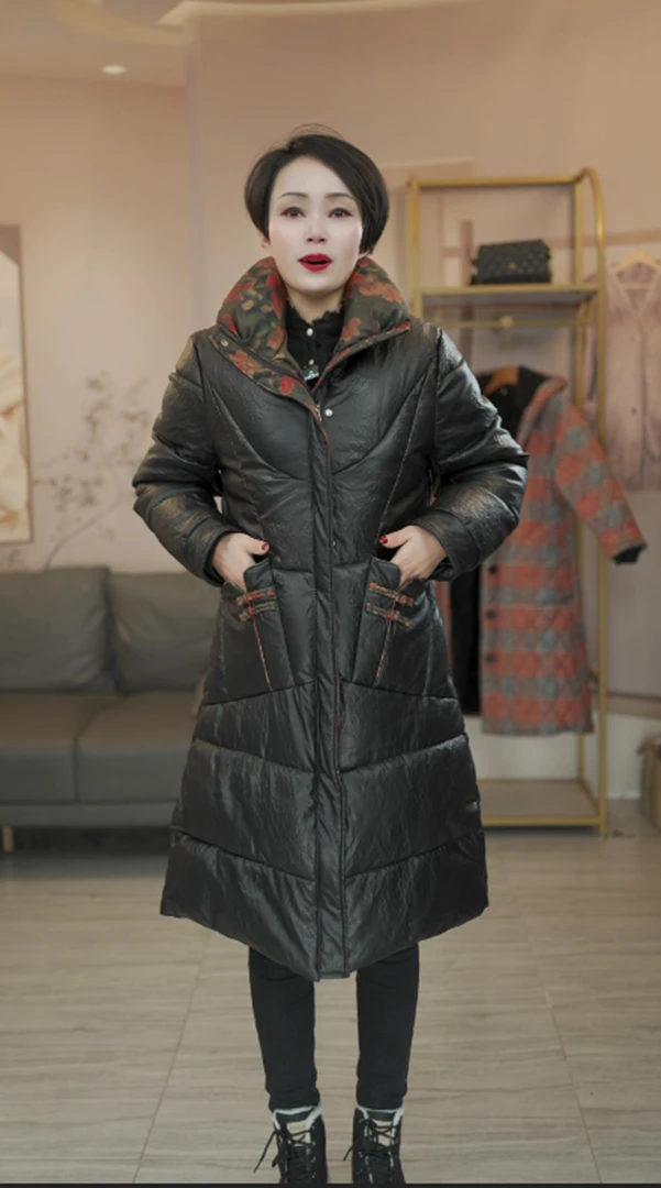 2025时尚年货节气质中长款洋气妈妈装过膝风衣皮外套