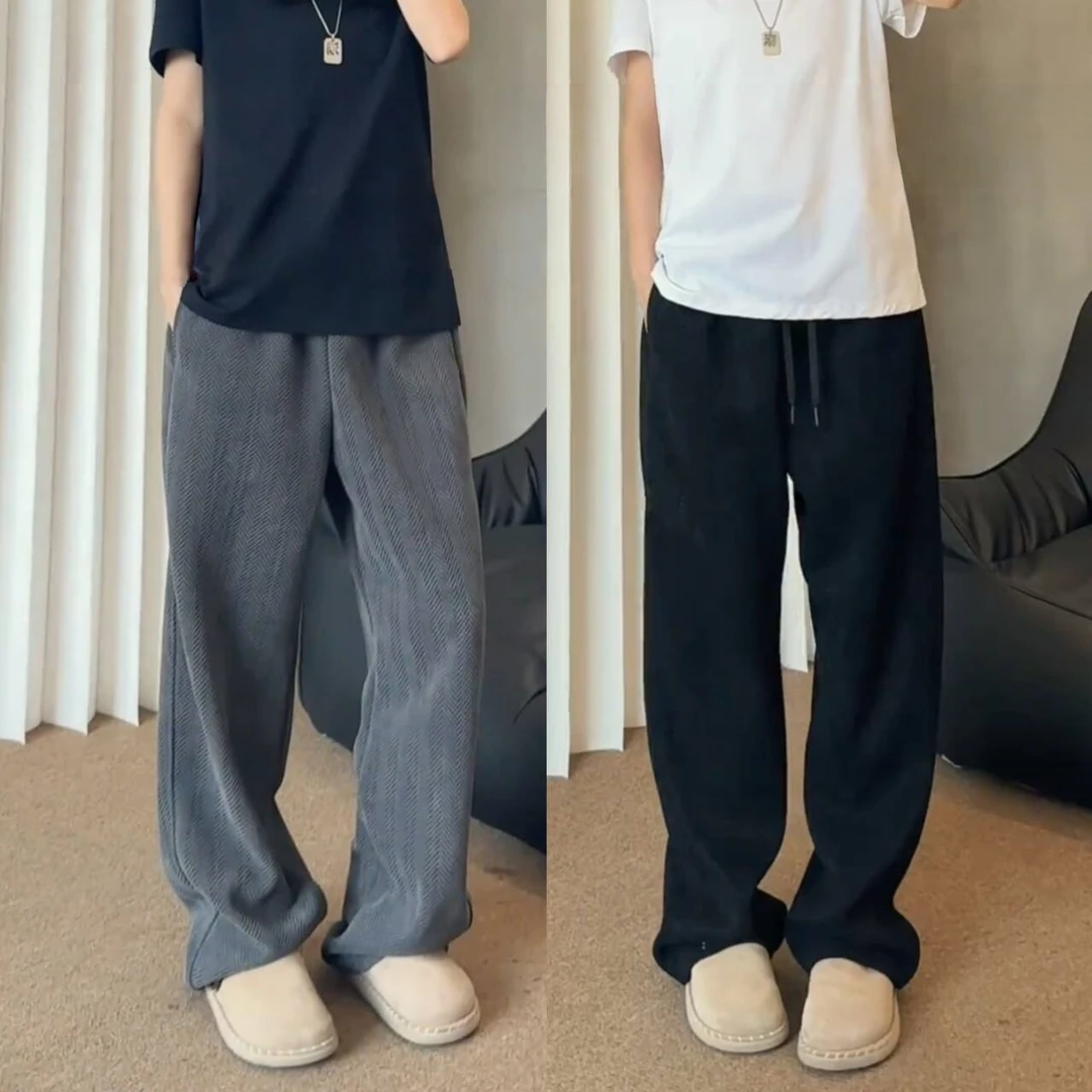 秋季潮牌肌理纹重磅休闲裤男高级感宽松显瘦直筒阔腿裤百搭弯刀裤
