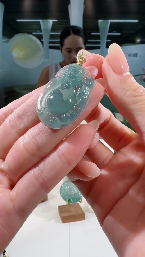 翡翠18K金镶嵌吊坠(不含链)财神多样性发一