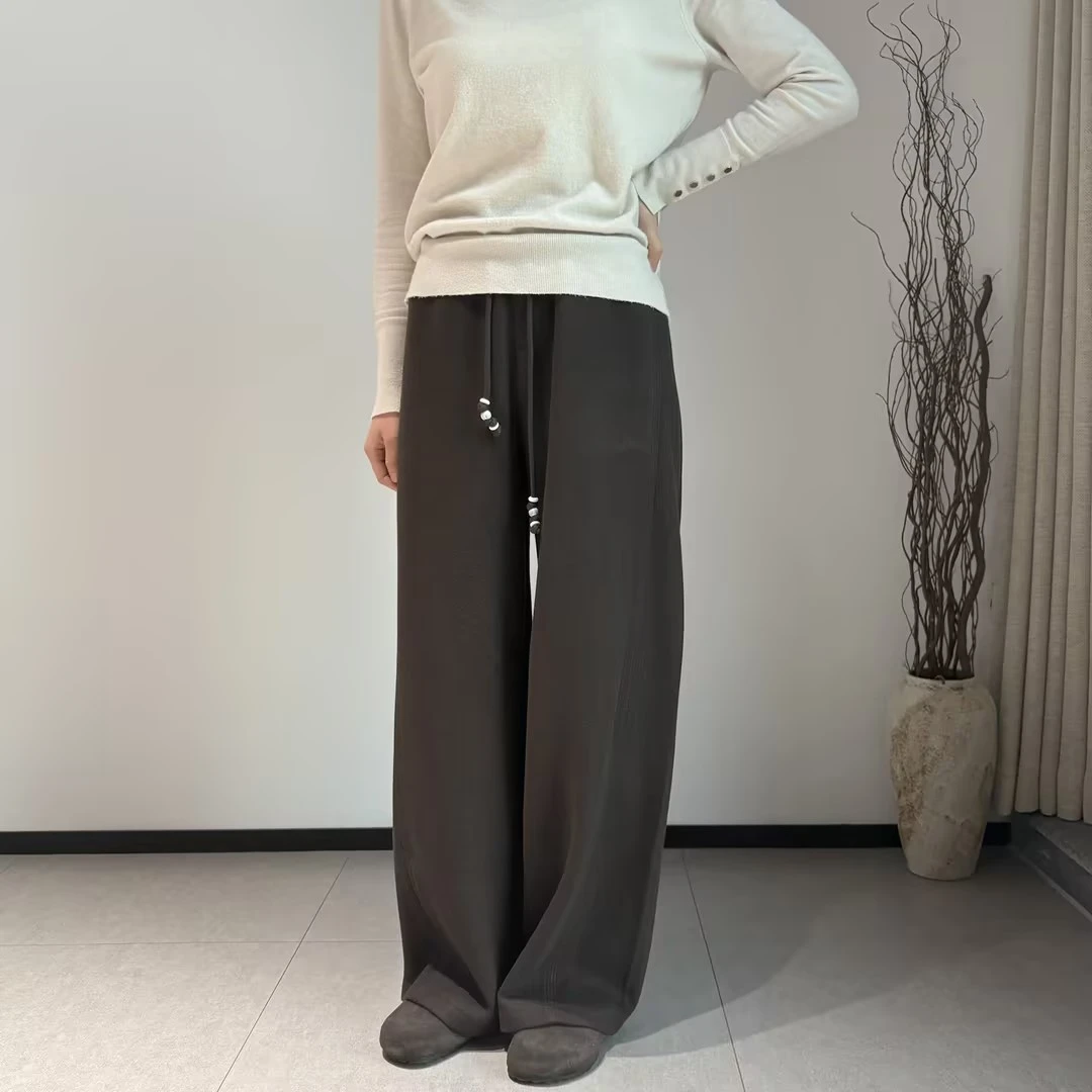 BSIEE本涩高腰显瘦休闲风阔腿裤珠扣腰绳阔腿裤老钱风时尚百搭