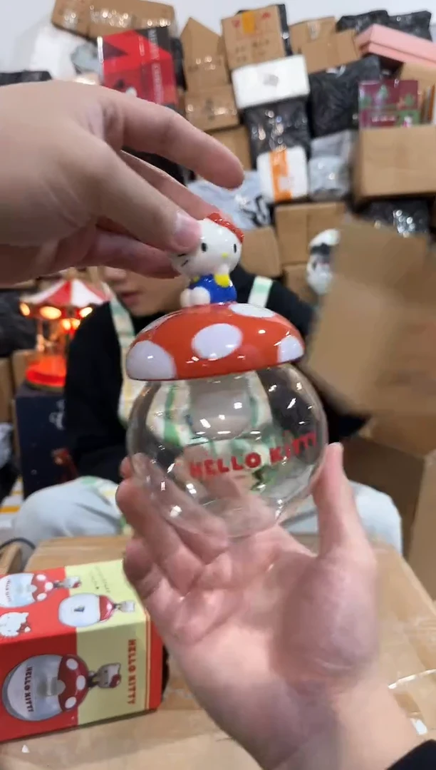 瓷片原盒kt猫蘑菇玻璃罐