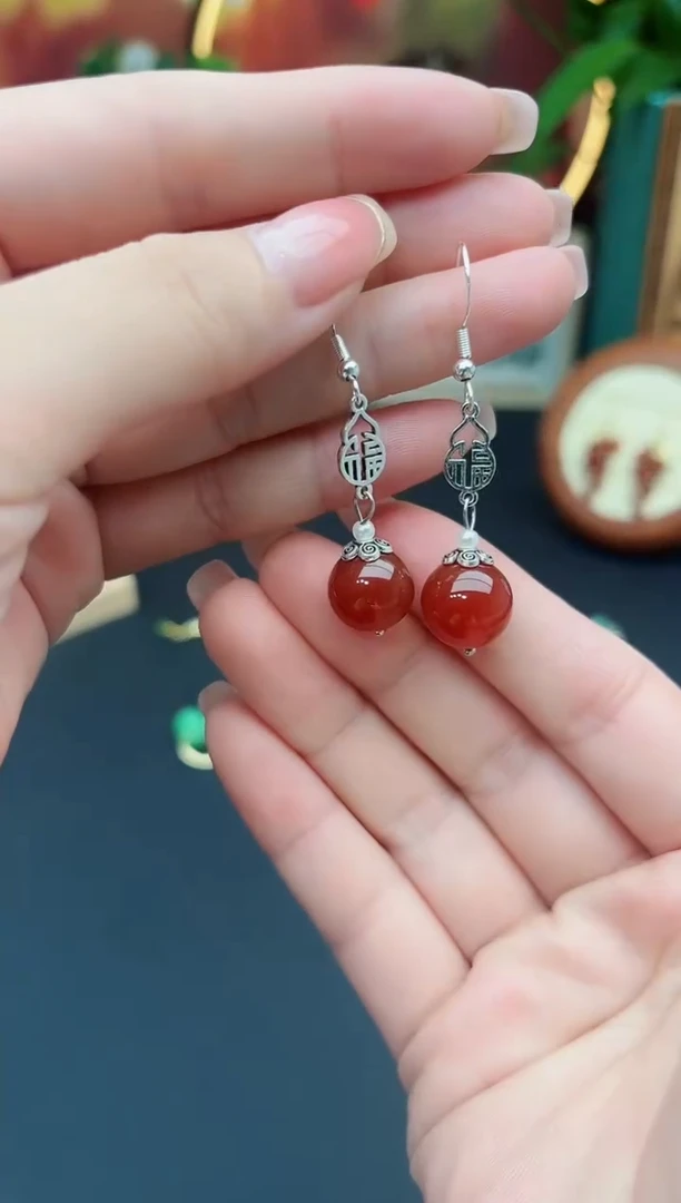 玛瑙/玉髓耳饰银S925镶嵌230