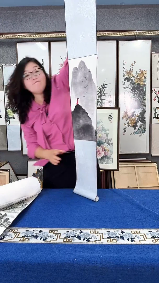 国画禅意山水卷轴20*125