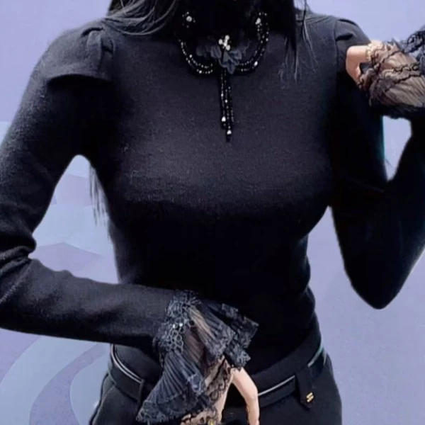 淑雅阁服饰 丝设计领子冬季百搭时尚毛衣1223