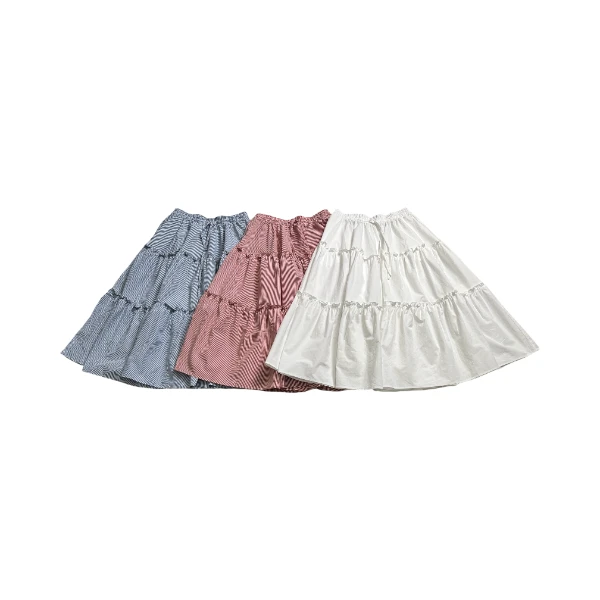 小满服饰-新品松紧腰抽绳拼接花边半裙