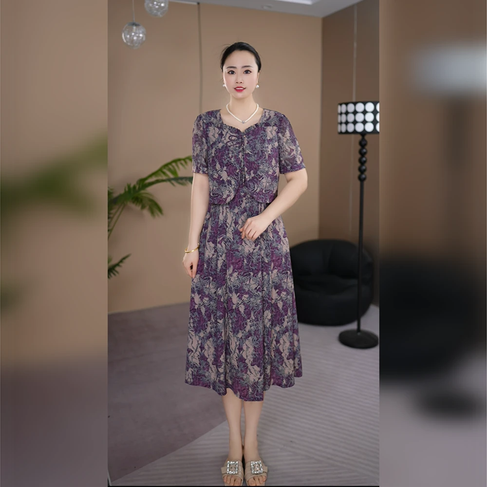 2025夏季新款时尚气质优雅显瘦碎花连衣裙女中长款收腰显瘦长裙子