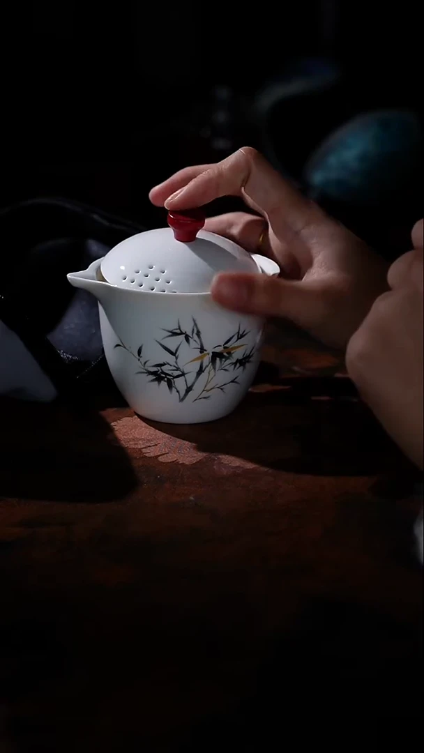 红木盖富竹旅行茶具