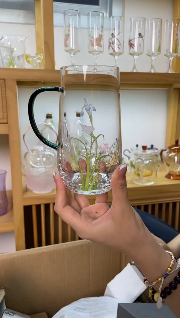 九河玉兰花春意绿茶杯绿把啊