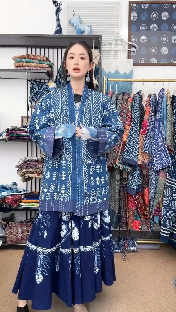 【闪购商品】863印度长绒棉蓝染刺子绣外套85cm