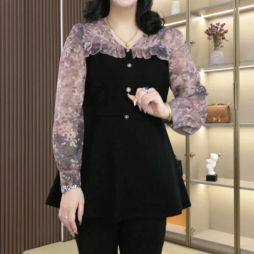 丹思慕大码女装2025新款提花拼接显瘦时尚法式洋气遮肚250510