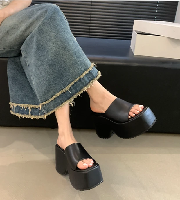 YY超高跟松糕厚底11cm跨境拖鞋凉鞋344142码欧美韩版休闲增高