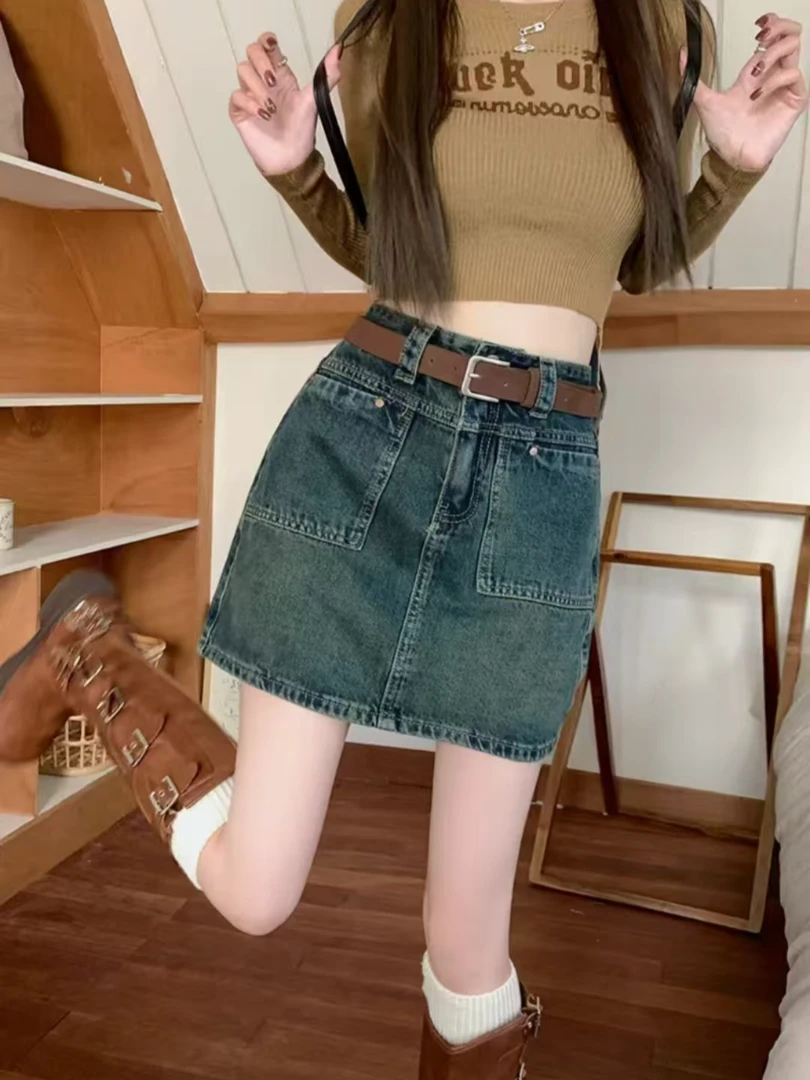 墨兰灰牛仔半身裙女春夏2025新款高腰显瘦不显胯A字版型短裙