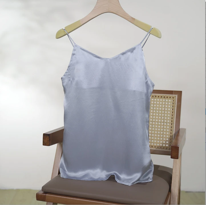 桑蚕丝纯色百搭背心吊带简约夏季宽松无袖纯色 LW  1276 天空蓝