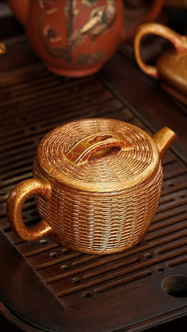 茶壶紫砂涵*宜兴紫砂竹编壶