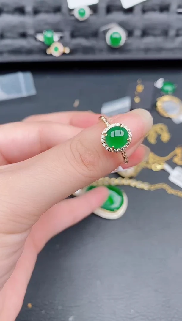银S925镶嵌戒指翡翠天然a货翡翠301