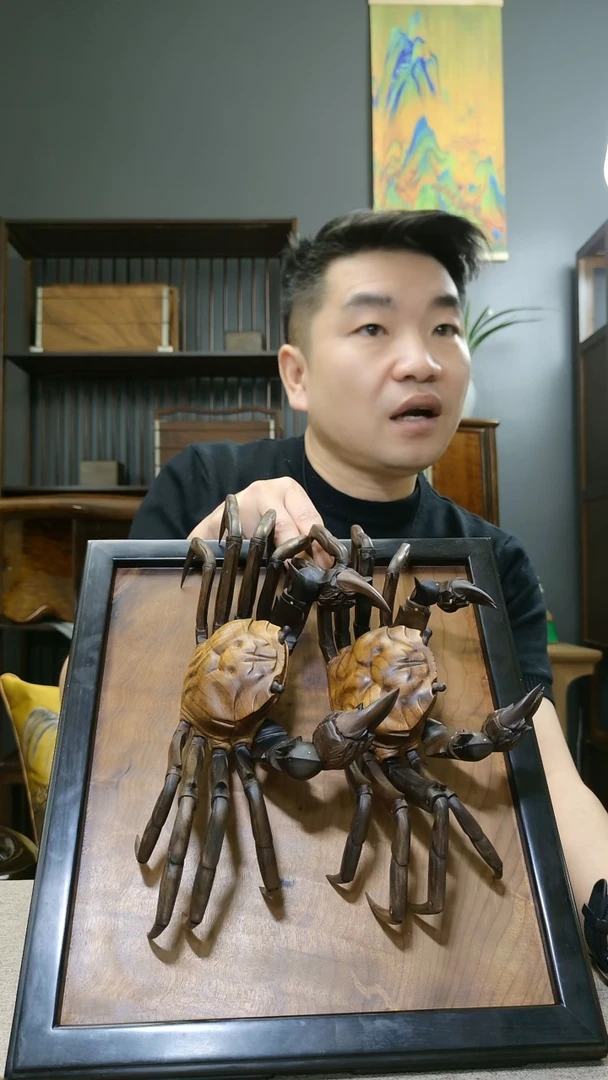 金丝楠金丝楠木螃蟹一对摆件