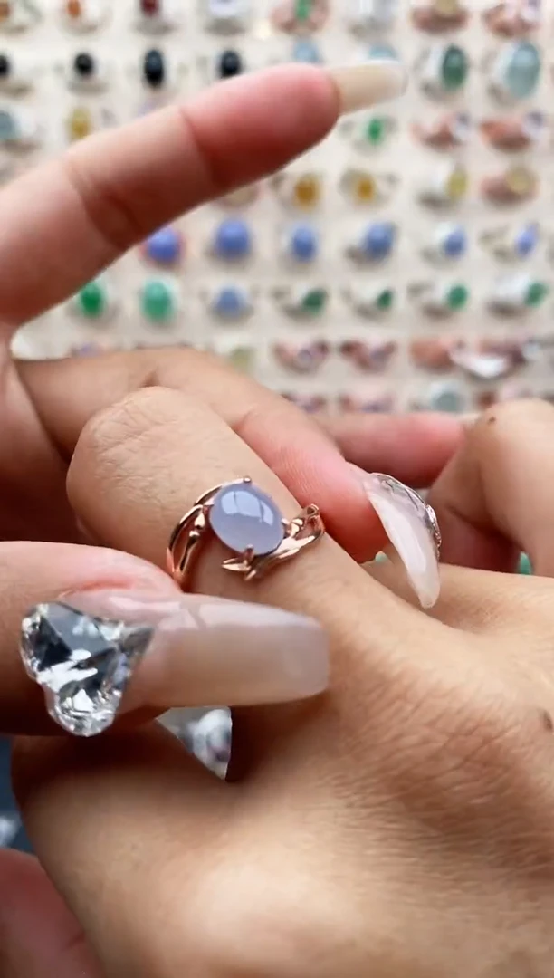 【闪购商品】翡翠戒指银S925镶嵌天然A货翡翠111  8+8