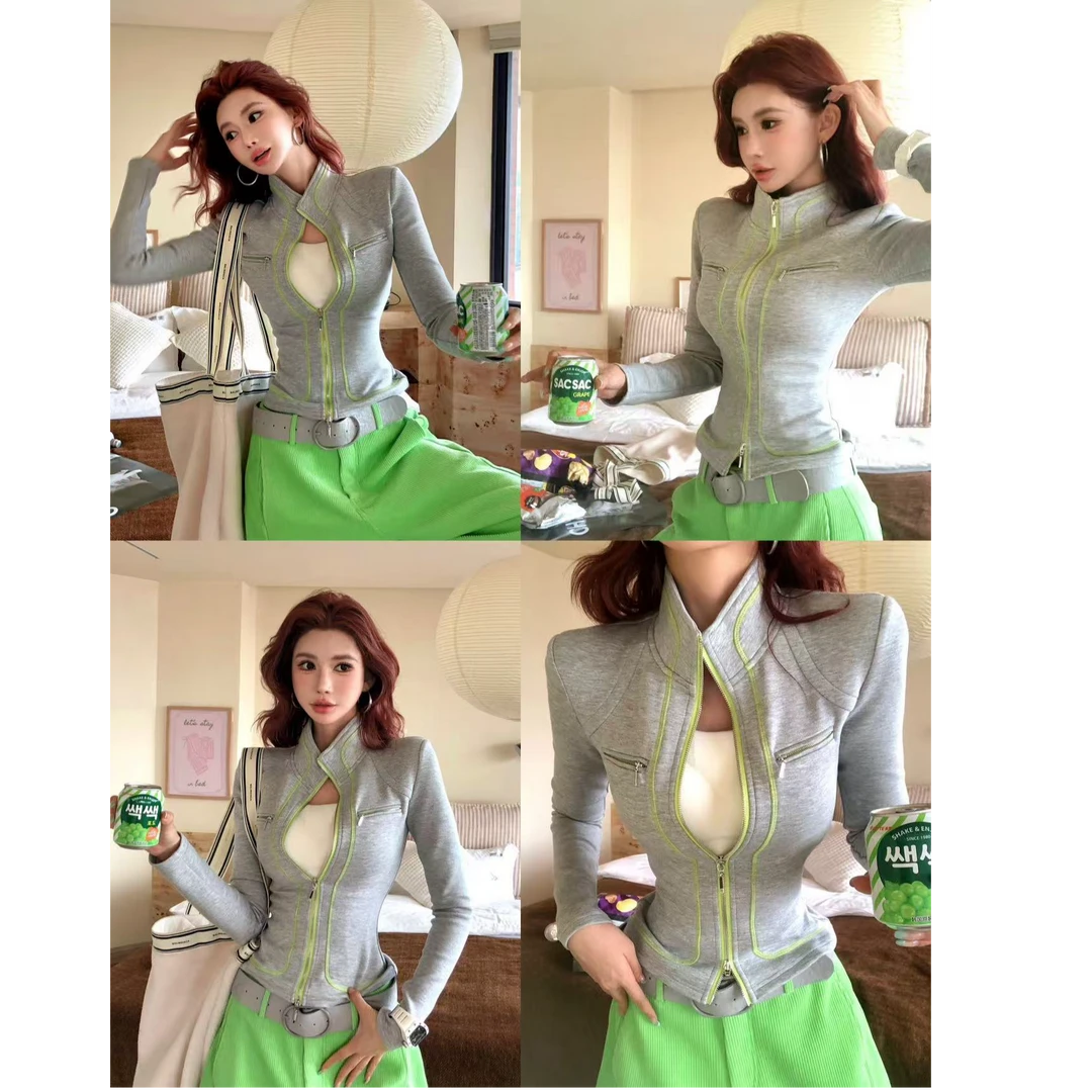 婉君【运动美学】秋季修身拉链拼接设计感加绒长袖外套LWJ25C3T3164