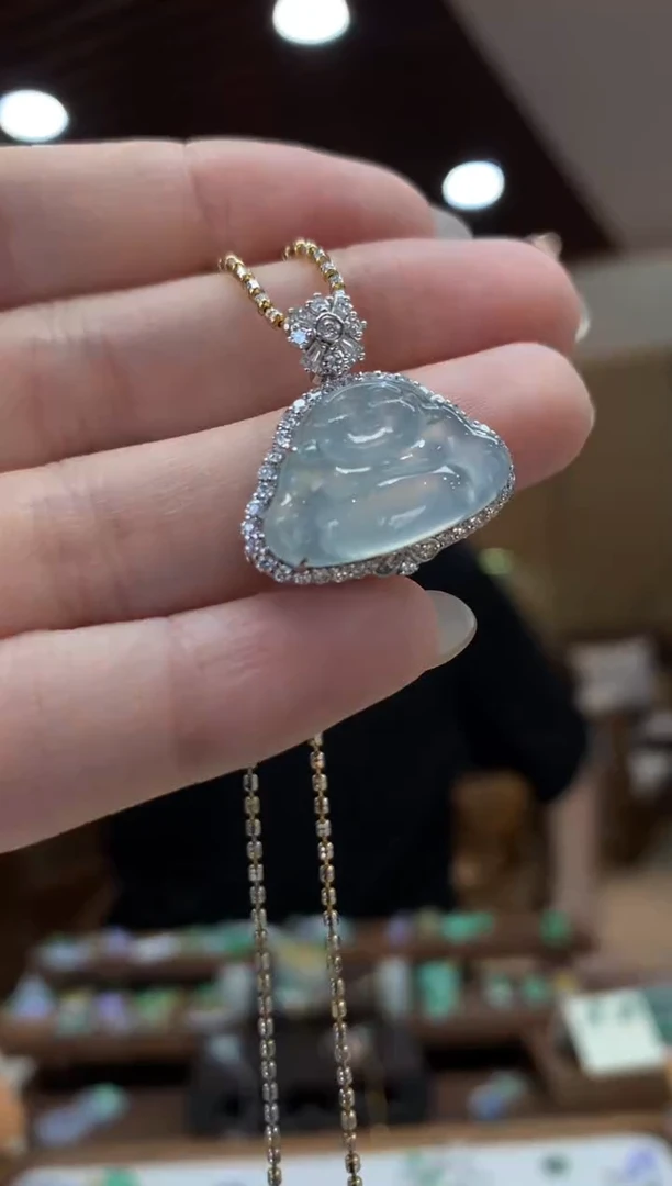 翡翠18K金镶嵌吊坠(不含链)佛公