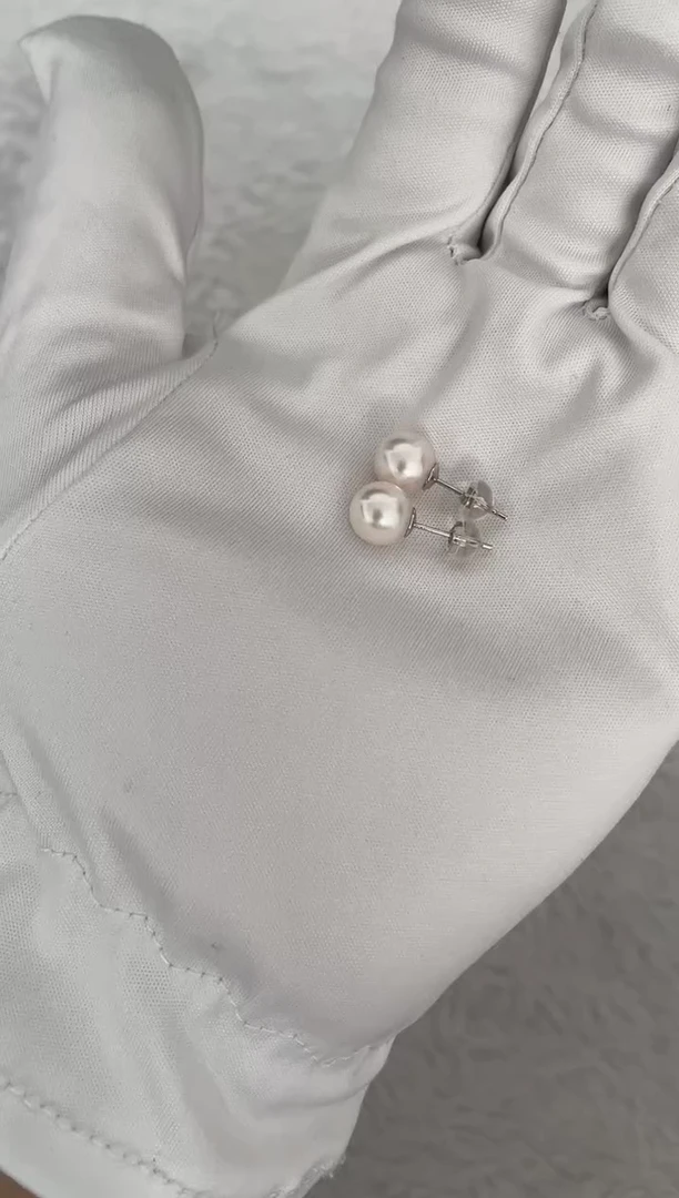 银S925镶嵌海水珍珠耳钉AK素钉8-8.5mm