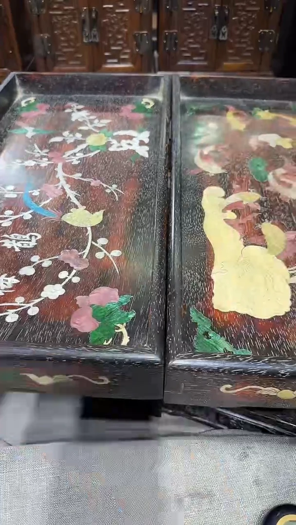 木北**脚紫檀镶嵌茶海一对111111111111