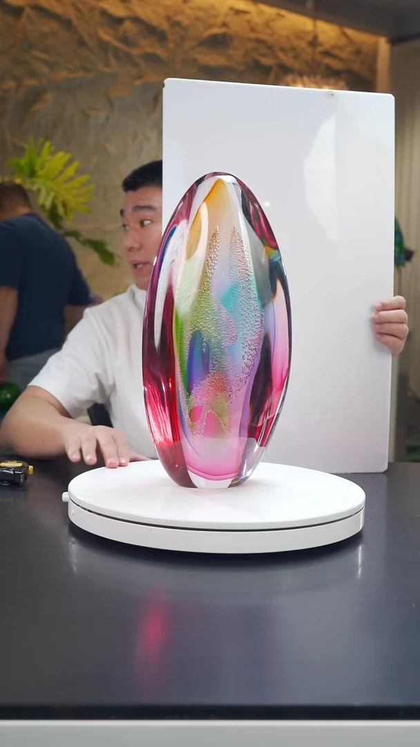 琉璃金红五色月虹摆件