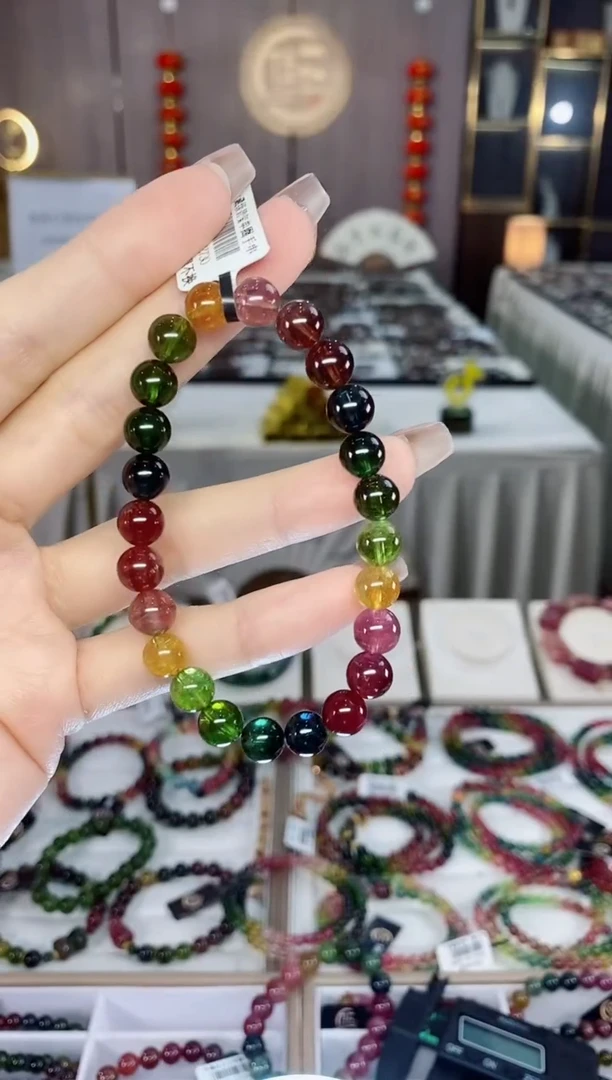 老矿碧玺色标透体单圈手串7mm+++未镶嵌碧玺dan多样性发货一条