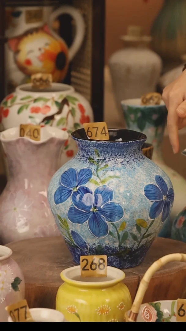 陶瓷景德镇设计师手作花器摆件侘寂风@M674@