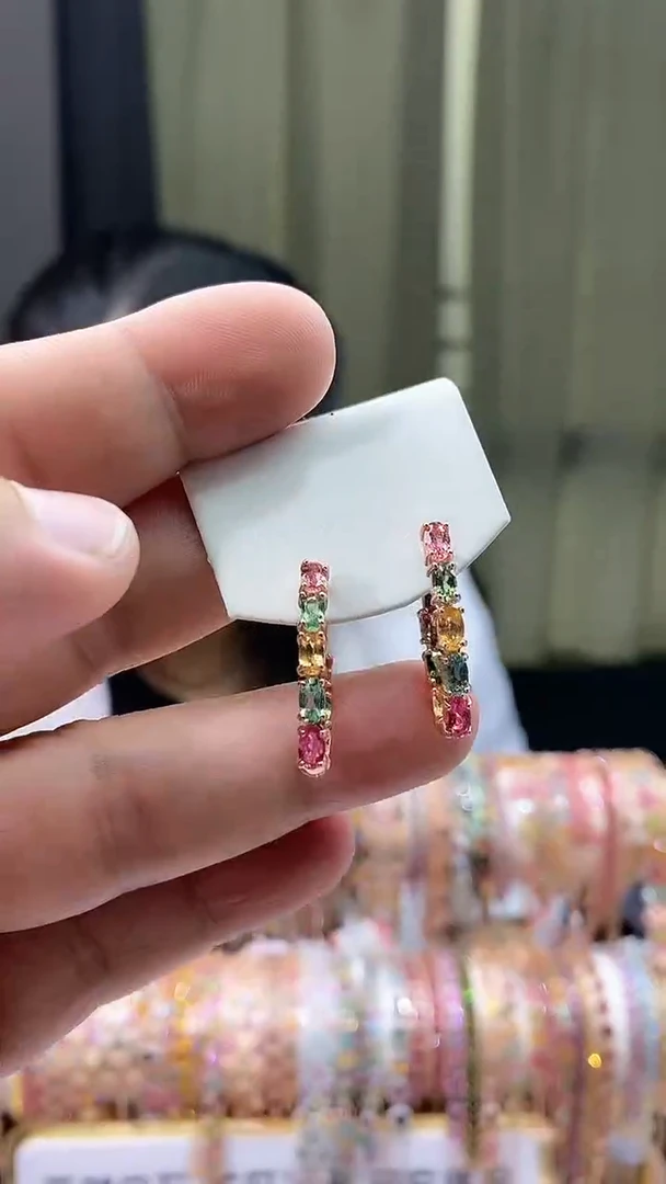 【闪购商品】碧玺耳扣银S925镶嵌354354345354