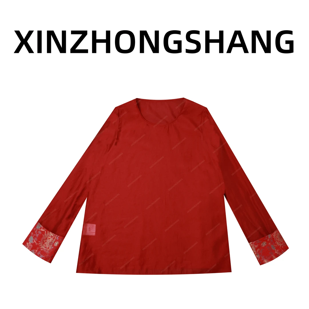 【静雅】新中裳-深圳原创新中式内搭拼接宋锦袖口百搭衬衣992298